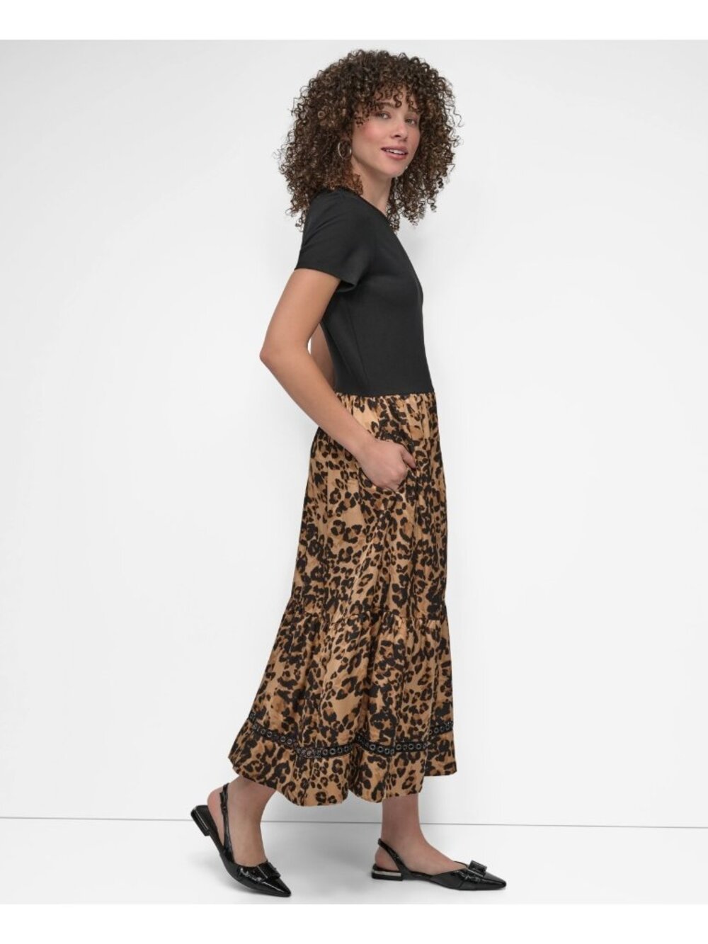 DKNY Women's Mixed Media polyester Round Neck Dress Black Brown Size S $139 SALE - Picture 3 of 5
